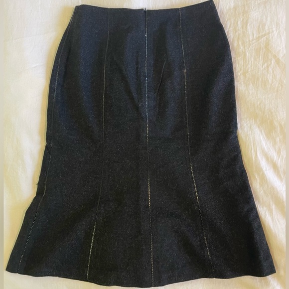 Luisa Beccaria grey wool flannel fluted skirt, black patent stripe,hidden zip 10 - Picture 1 of 4